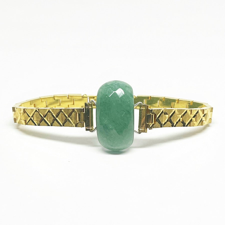 Cuff made with vintage 1970s gold plated stailess steel watch band and Green Aventurine  Eyegren