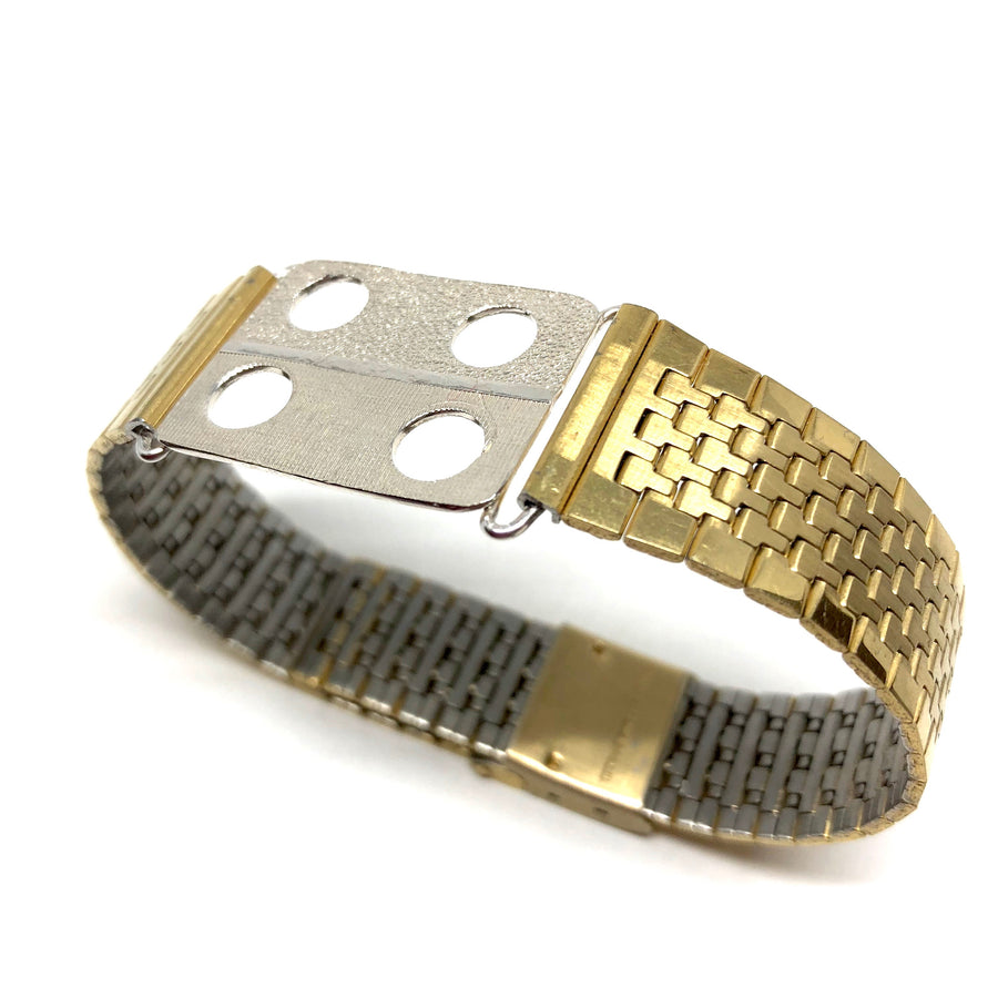 Mens Vintage German Stainless steel , gold plated cuff with sterling silver- Chunky Cuff