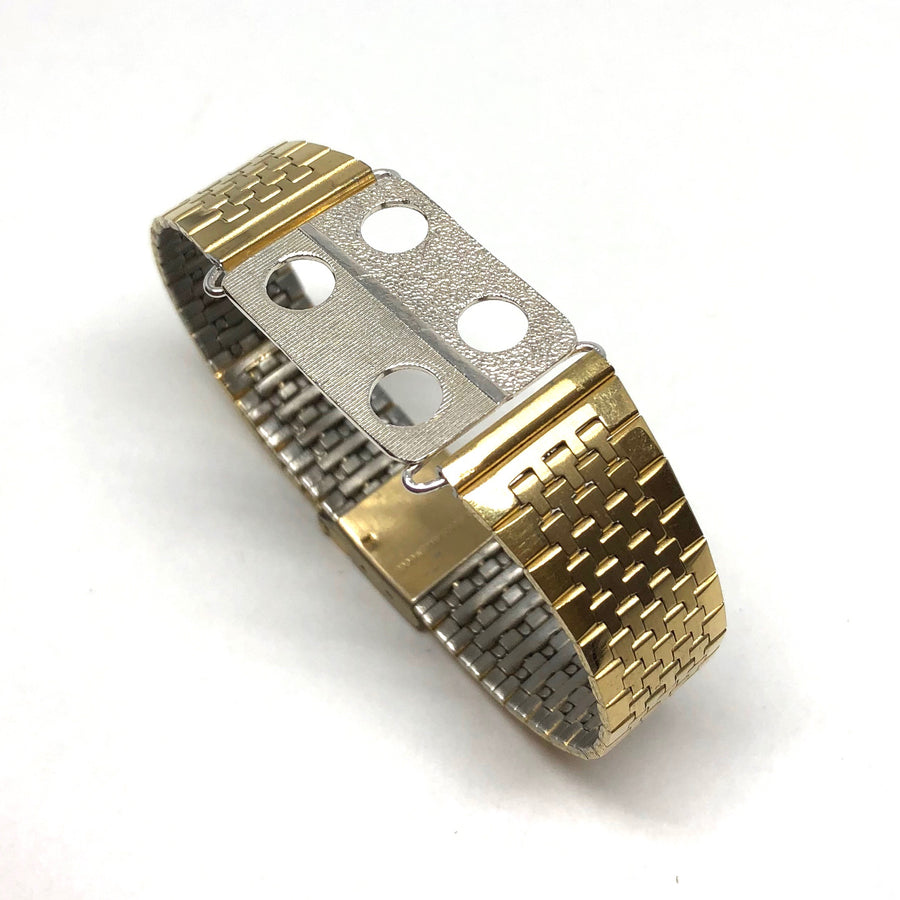 Mens Vintage German Stainless steel , gold plated cuff with sterling silver- Chunky Cuff