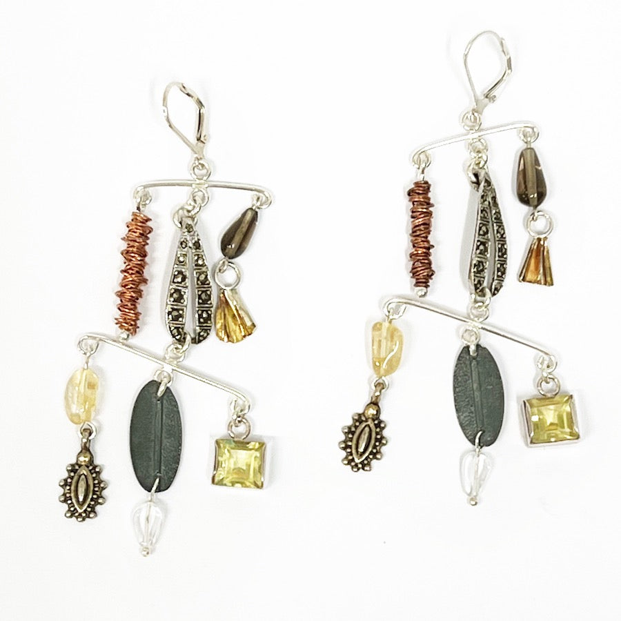 Sterling Silver, citrine and mixed media, handmade Earrings - Coffee, Tea and Chocolate