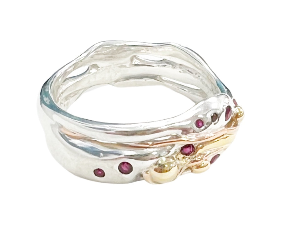 Sterling Silver, 9ct Yellow & Rose Gold Ring with Rubies - Ten Ways To Love You