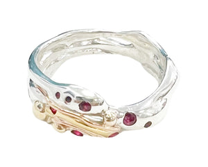 Sterling Silver, 9ct Yellow & Rose Gold Ring with Rubies - Ten Ways To Love You