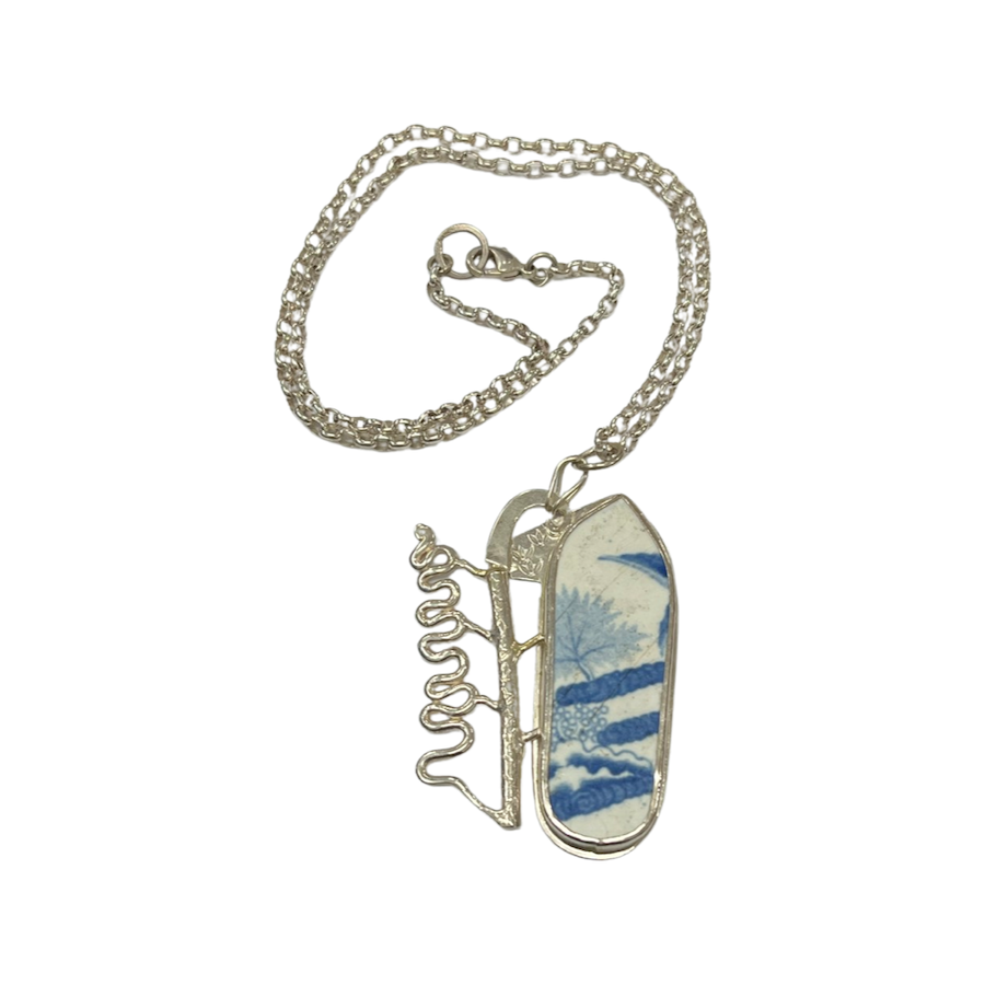 Antique Pottery and sterling silver Pendant - Snake Gully