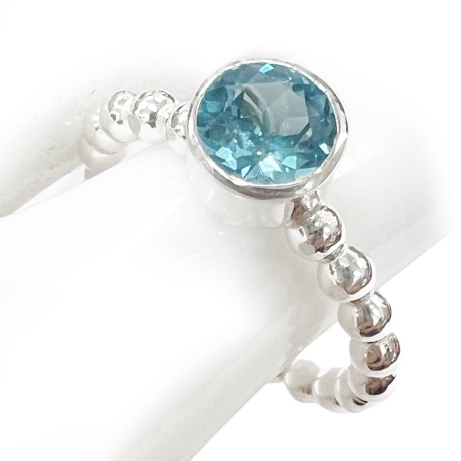 Blue Topaz and Sterling Silver Ball Ring - Sea Joy