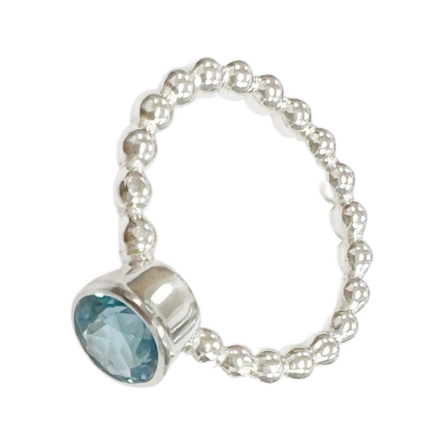 Blue Topaz and Sterling Silver Ball Ring - Sea Joy
