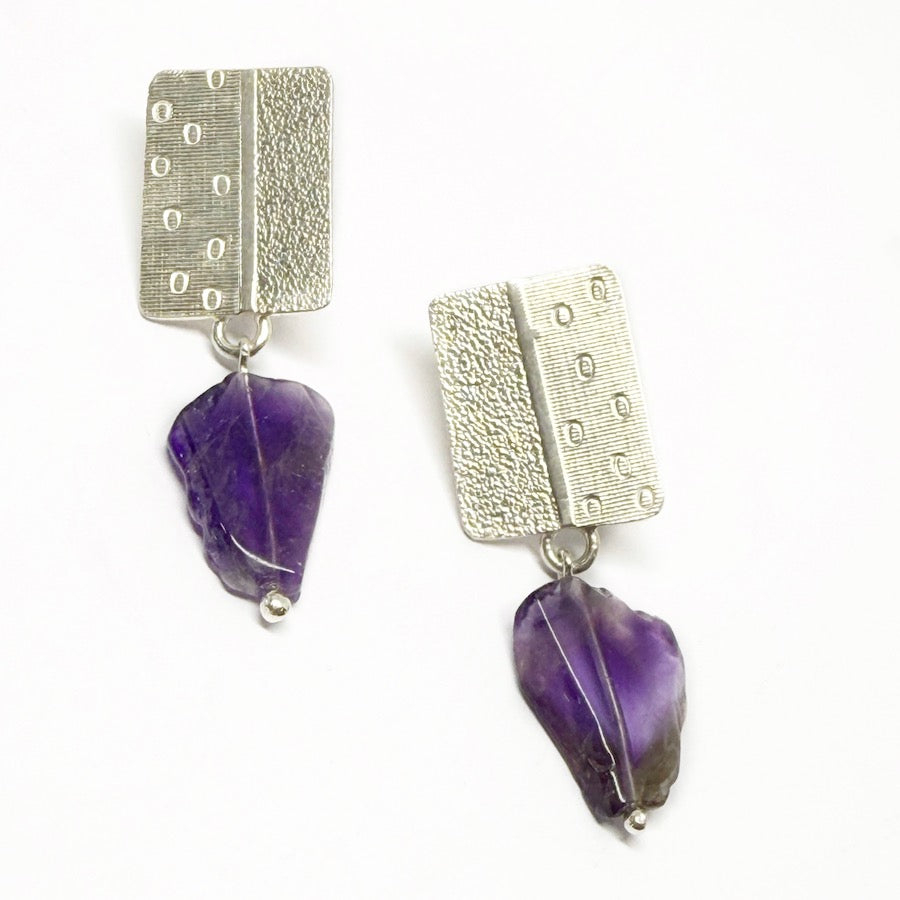 Amethyst Stud Earrings Hand made in Sterling Silver - Pure Mystic