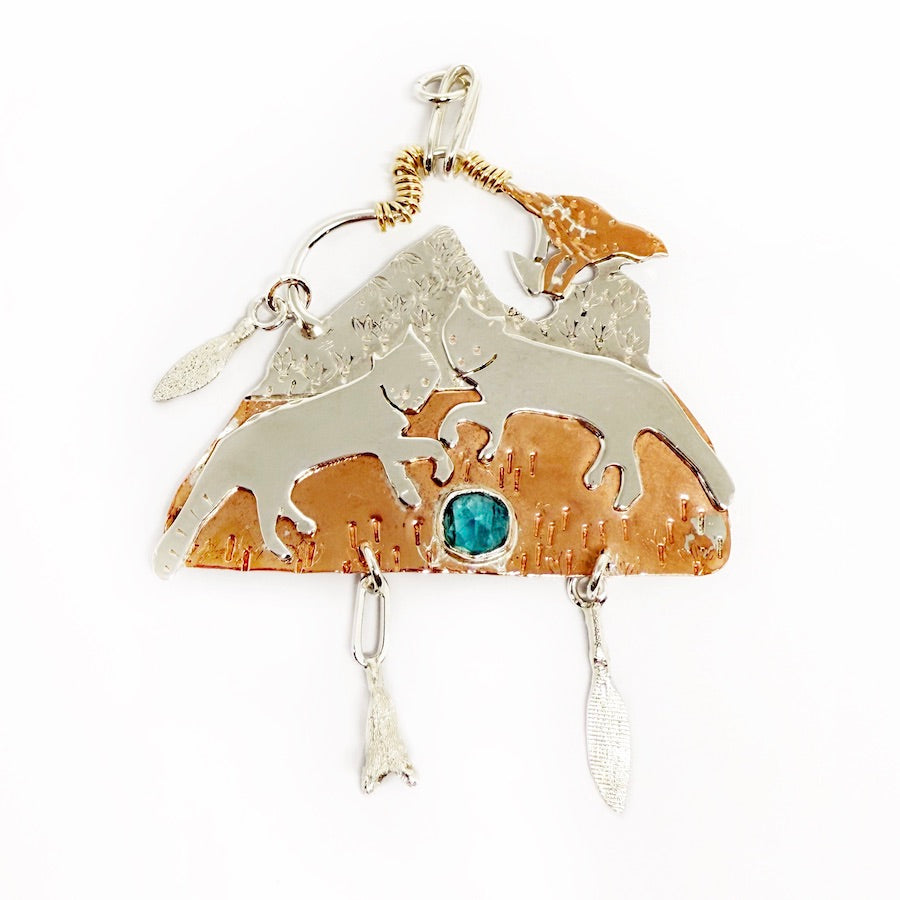 Pendant of sterling silver, copper, 14k gold filled wire, appetite,