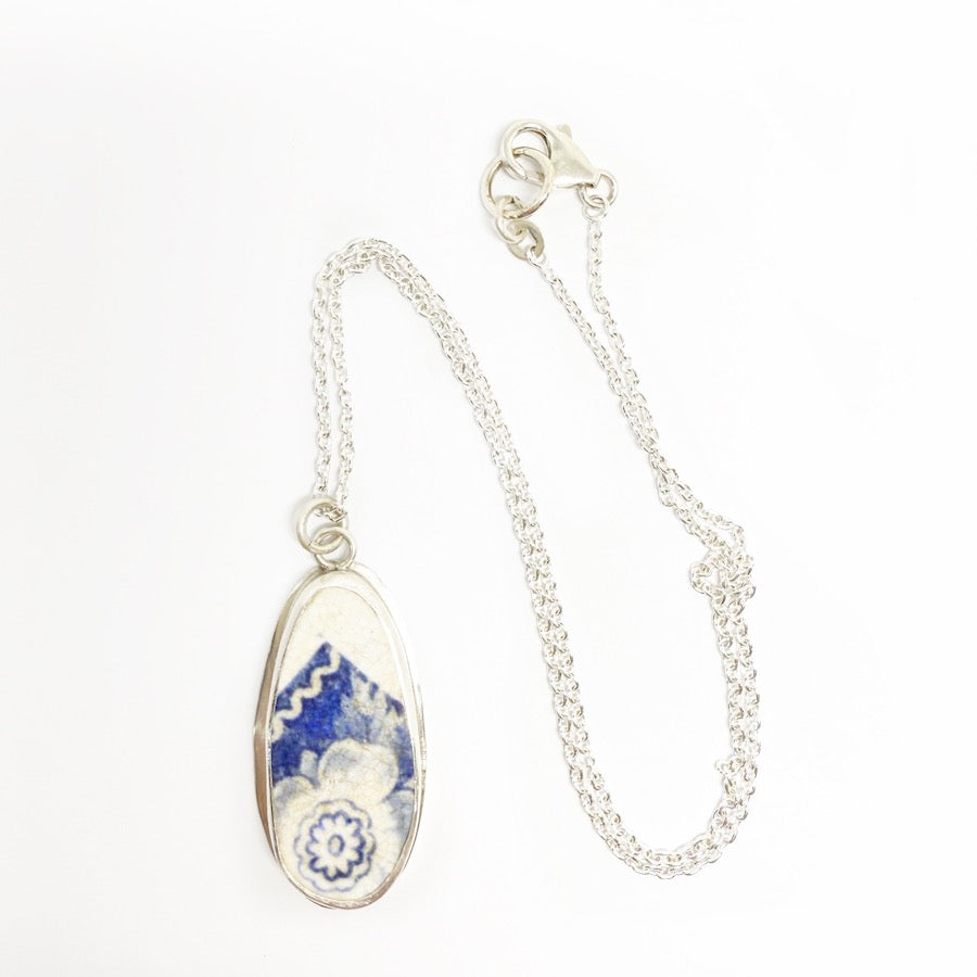 Antique ceramic pendant in sterling silver