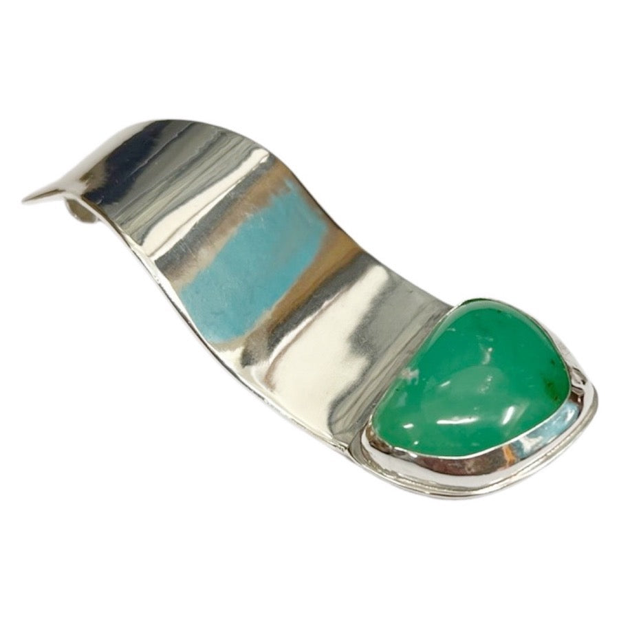 Australian Chrysoprase and Solid Sterling Silver Pendant - Heart Guard