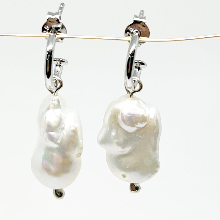 Earrings of Freshwater Baroque Pearls with Sterling Silver - Fat Moon II