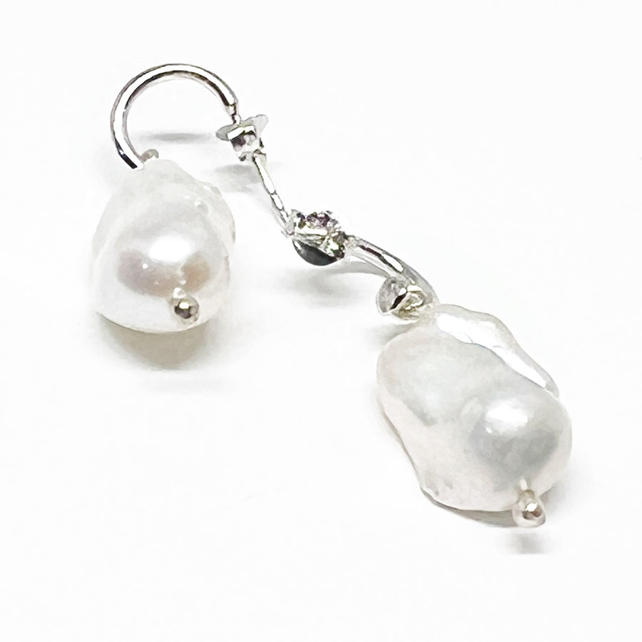 Earrings of Freshwater Baroque Pearls with Sterling Silver - Fat Moon II