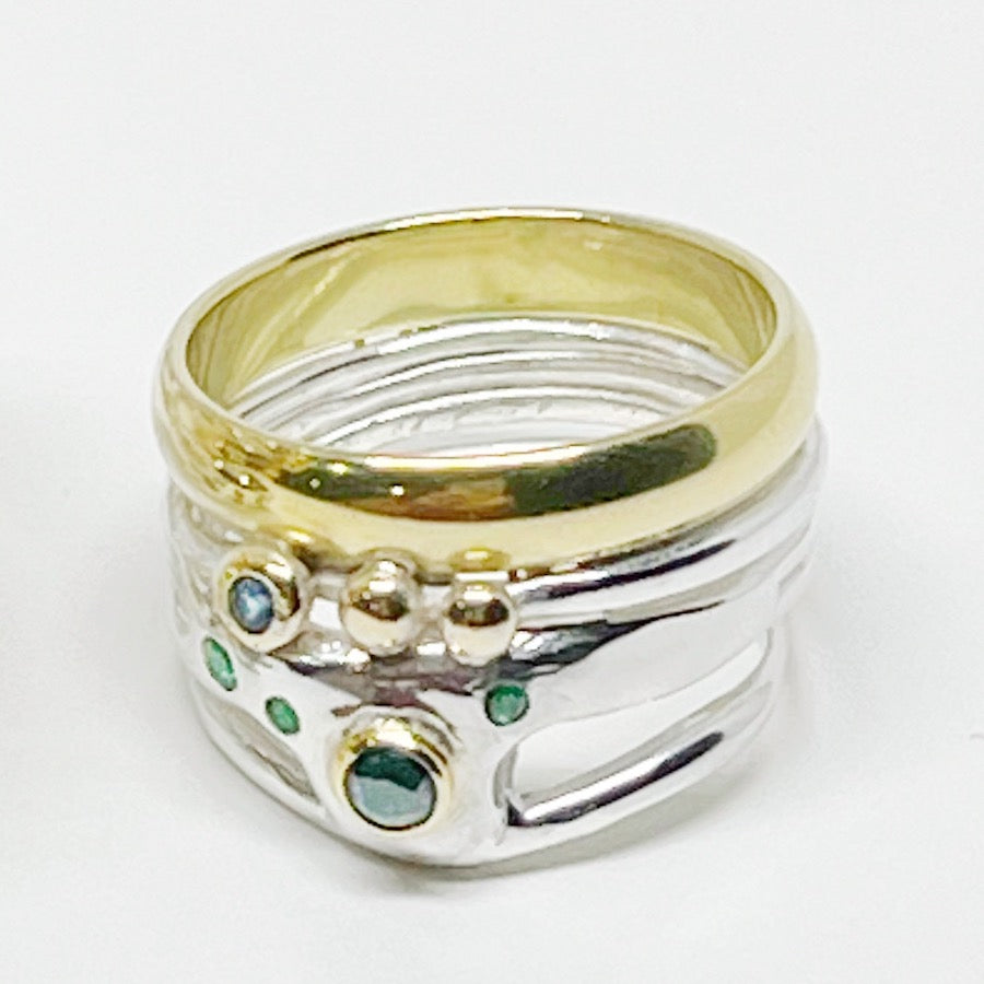 Austaralian Sapphire and Emerald, 18ct Gold and Silver Ring - Heart Speak