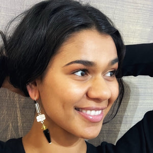 Sterling Silver, Obsidian, Citrine and Vintage Ceramic Earrings - Alliance