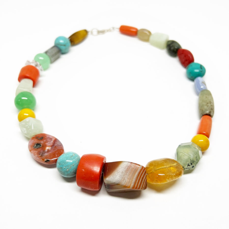 Chunky Colourful Multiple Gemstone and Coral Necklace - Energy Feast