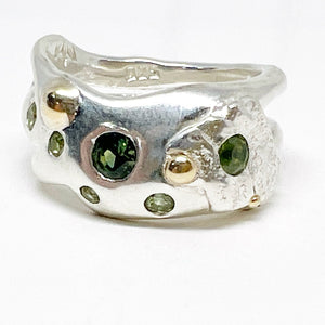Green Sapphire and Aust Zircon Ring In Sterling Silver and Gold