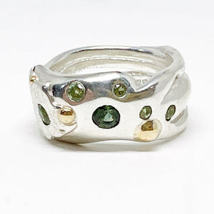 Green Sapphire and Aust Zircon Ring In Sterling Silver and Gold