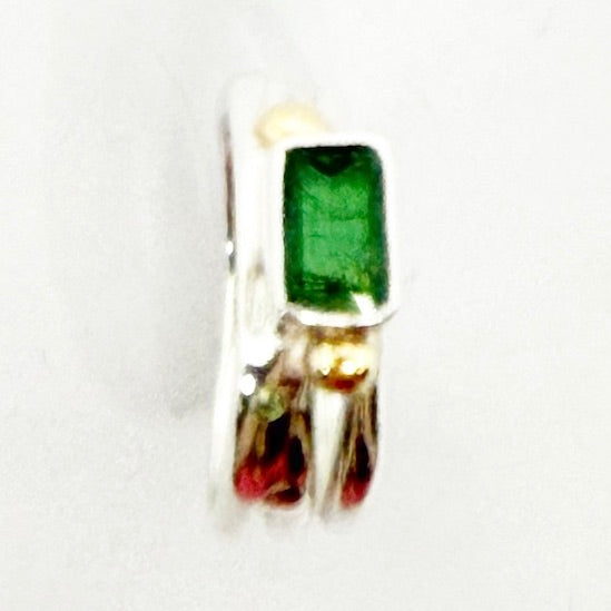 Green tourmaline ring in sterling silver embelished with 9ct gold and green Sapphire