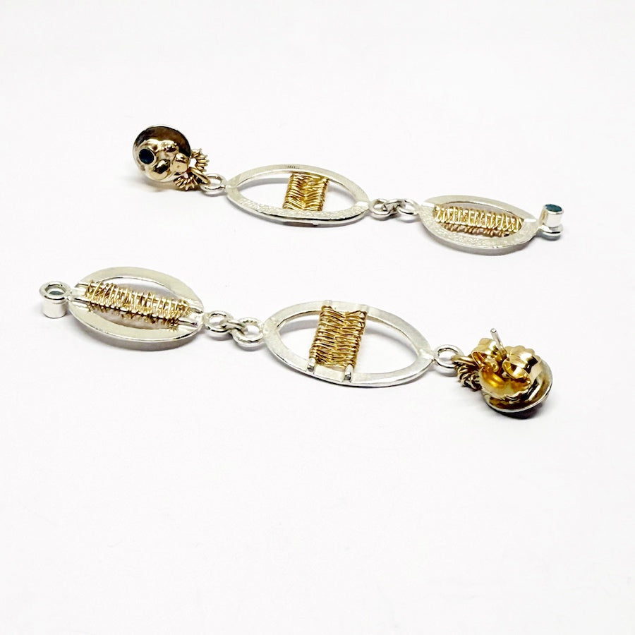 Handmade Solid Sterling silver and 14kt gold earrings with Blue Topaz- Positive Conduit - Water
