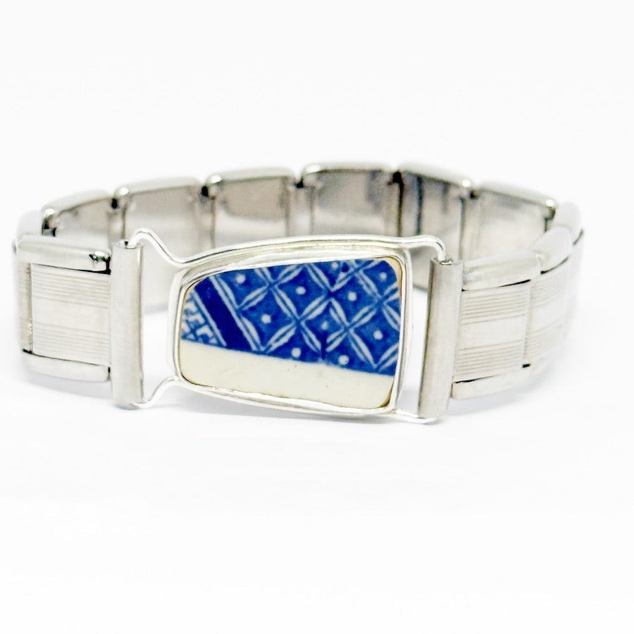 Handmade sterling silver ceramic vintage Stainless Steel Cuff - Lattice