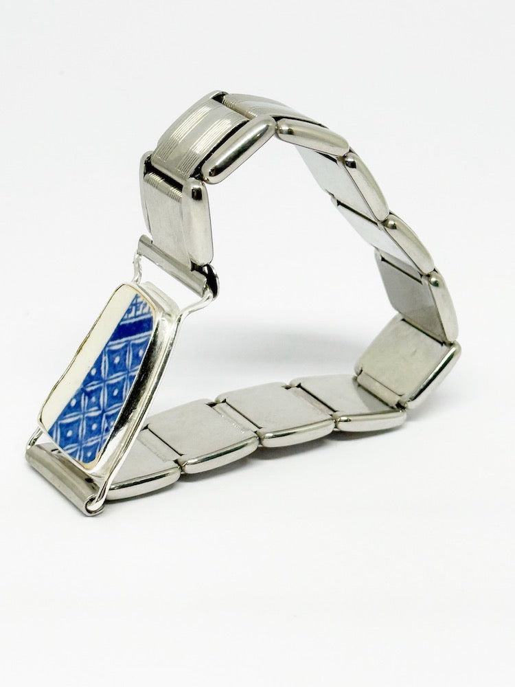 Handmade sterling silver ceramic vintage Stainless Steel Cuff - Lattice