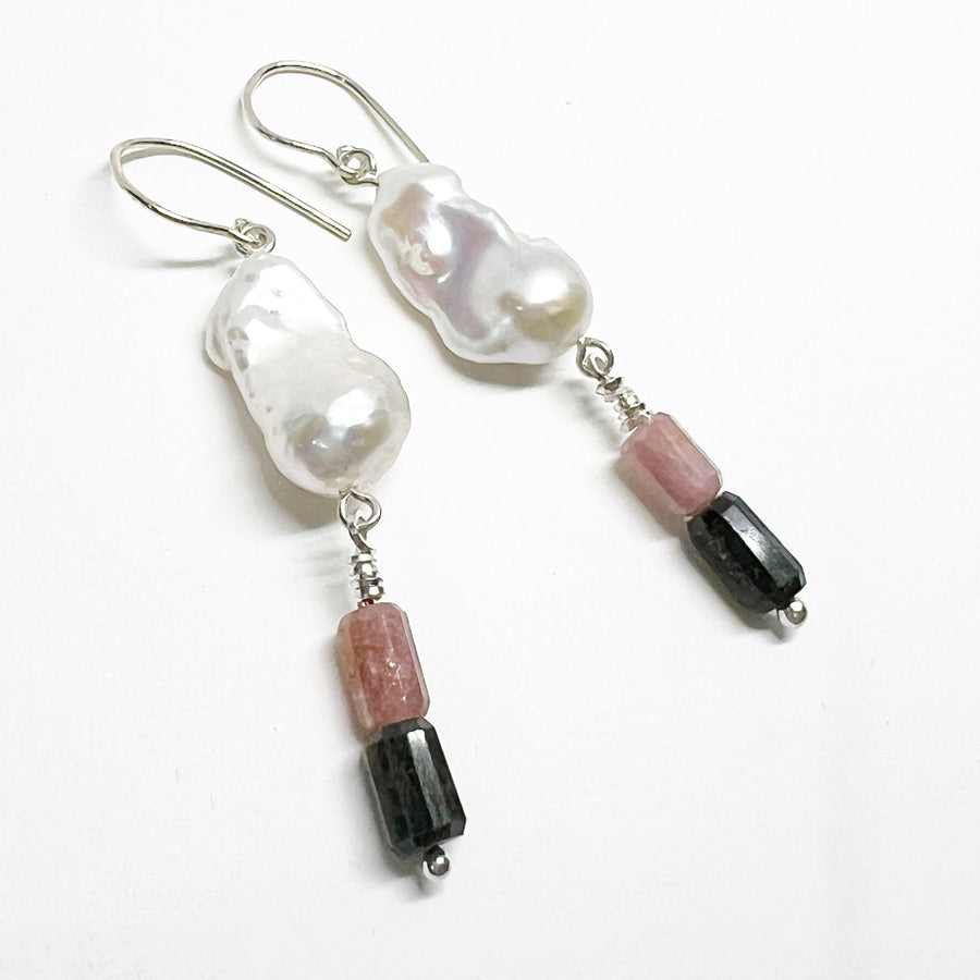 Baroque Pearls sterling Silver and Tourmaline Earrings - Pearls To Earth