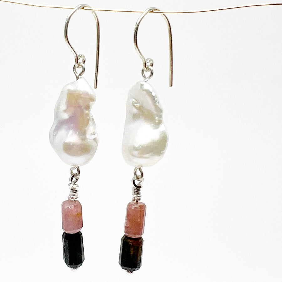 Baroque Pearls sterling Silver and Tourmaline Earrings - Pearls To Earth