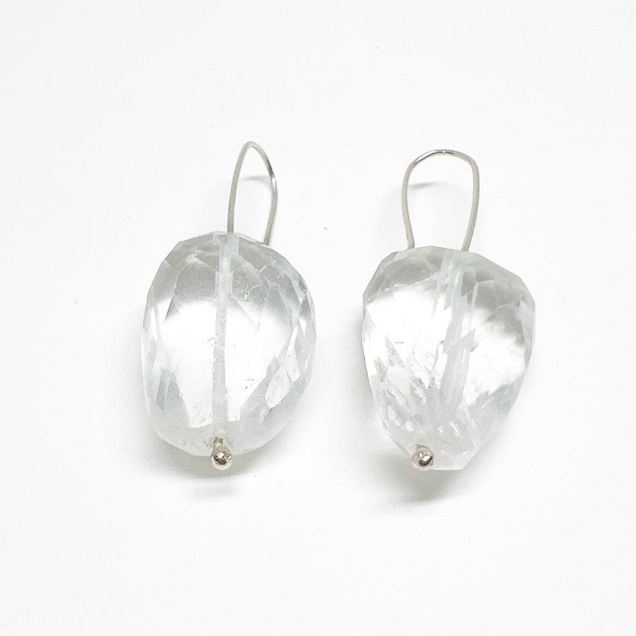 Large Facetted Quartz and sterling silver Earrings -Shining Light