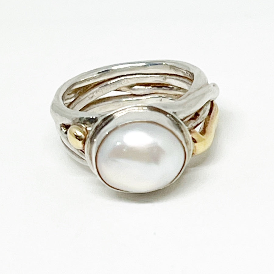 Pearl and sterling silver and 9ct gold ring - Little Sea - Organic Forms Collection