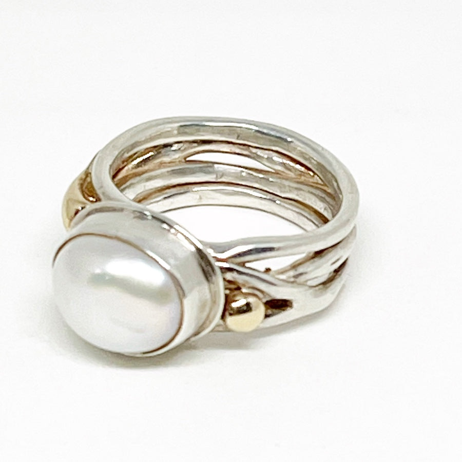 Pearl and sterling silver and 9ct gold ring - Little Sea - Organic Forms Collection