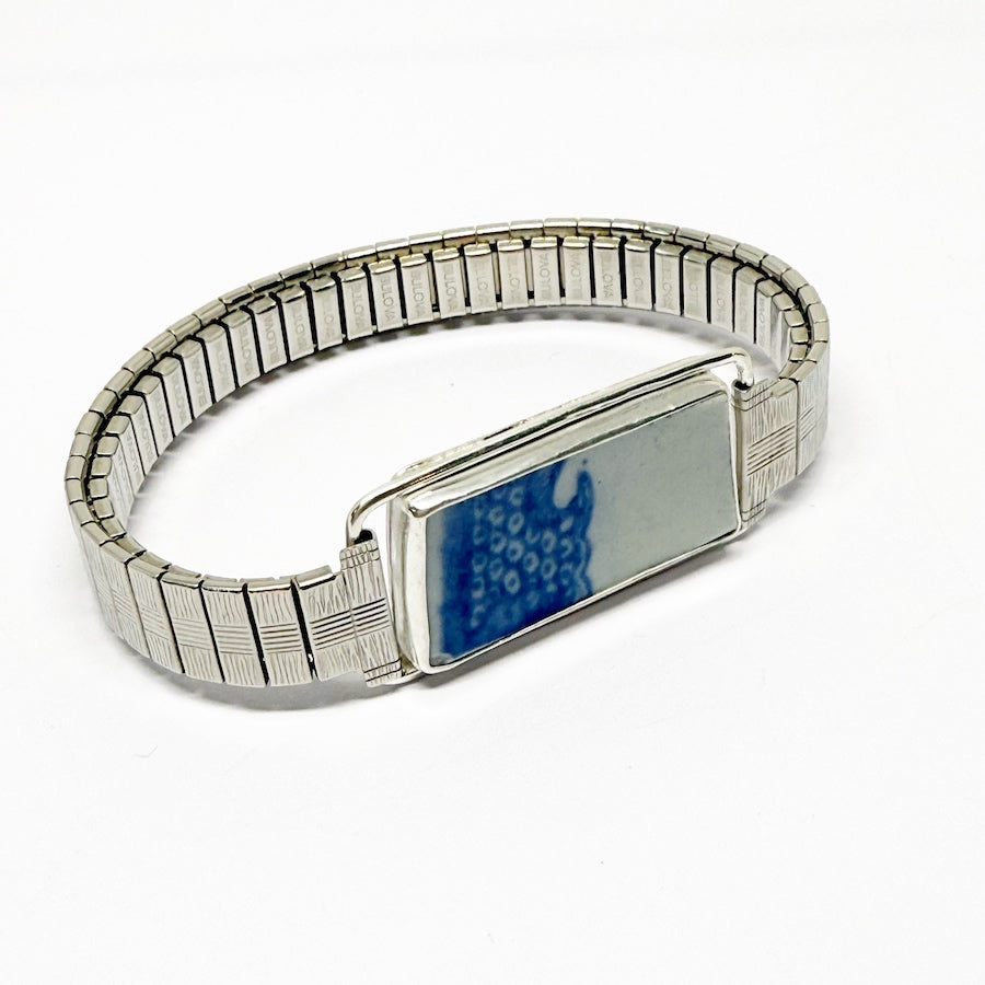 Handmade sterling silver ceramic vintage Stainless Steel Cuff - Love Sea