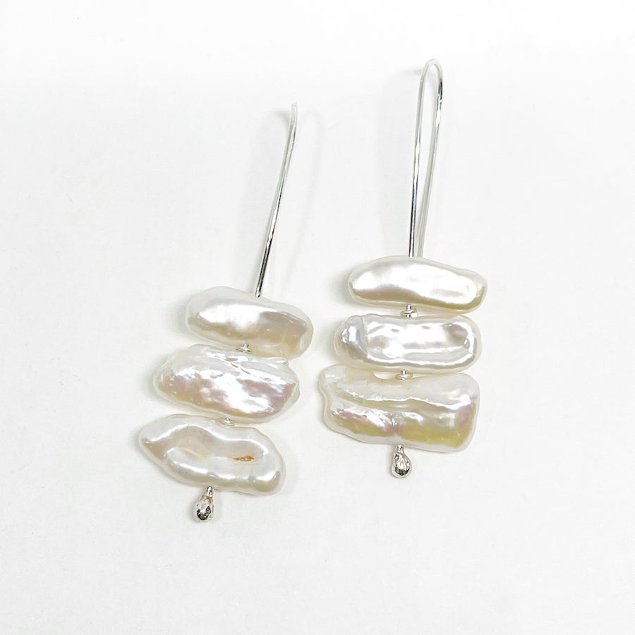 Earrings of Freshwater Baroque Pearls with Sterling Silver - Moon and Waterfall