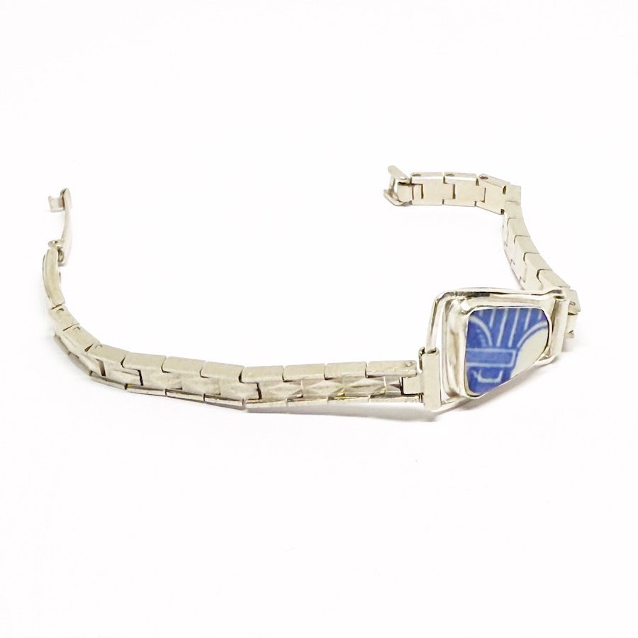 Handmade sterling silver ceramic vintage Stainless Steel Cuff - Deco