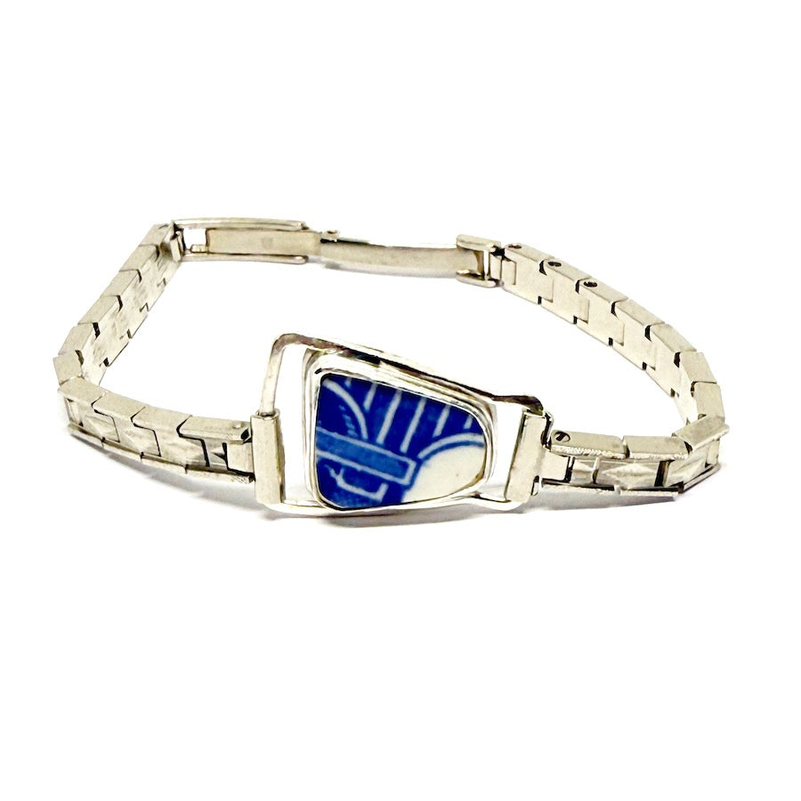 Handmade sterling silver ceramic vintage Stainless Steel Cuff - Deco