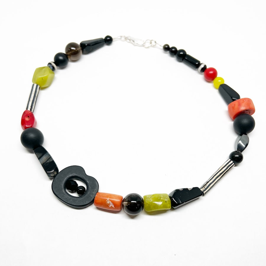 Gemstone and coral necklace with Sterling Silver - Summer Joy