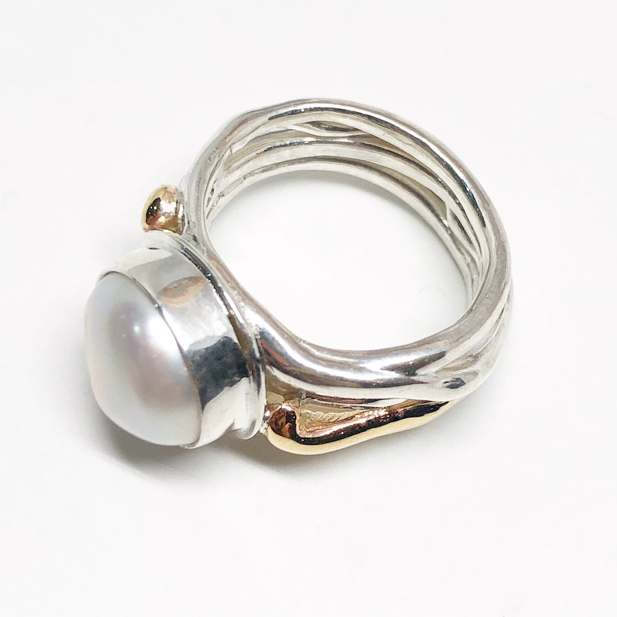 Pearl and sterling silver and 9ct gold ring - Little Sea Organic Forms Collection