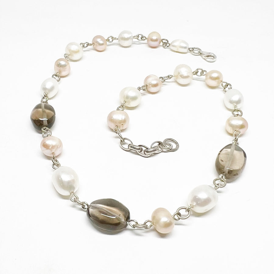 Freshwater Pearls and Smokey Quartz Sterling Silver Handmade Necklace - Grounding Wisdom