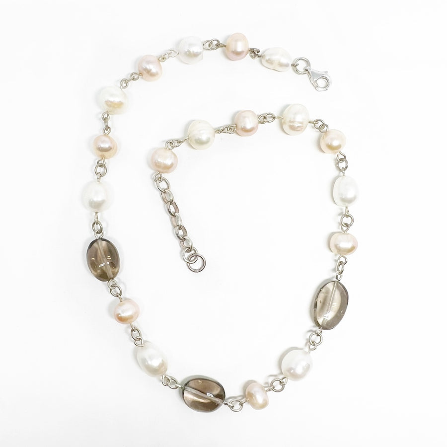 Freshwater Pearls and Smokey Quartz Sterling Silver Handmade Necklace - Grounding Wisdom
