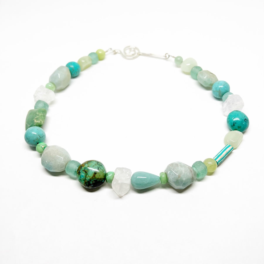 Blue Gemstone Necklace with Turquoise and Sterling Silver - Powder Sky