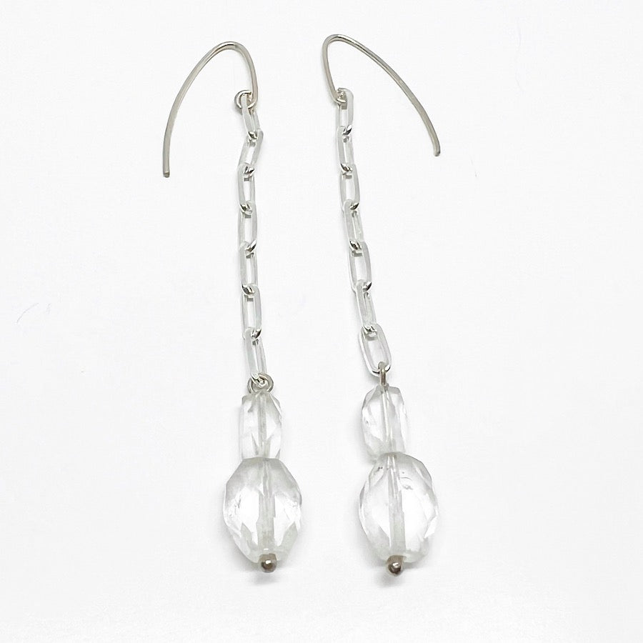 Facetted Quartz and Sterling Silver Earrings - Crystal Light