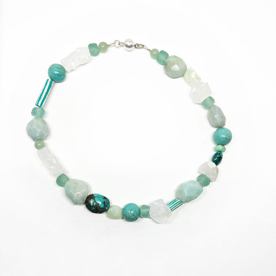 Pale Blue Mixed Gemstone and Glass Bead Necklace- Rain Sky