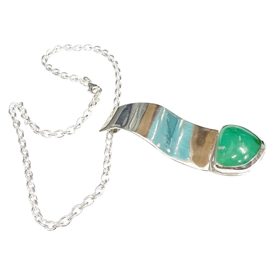 Australian Chrysoprase and Solid Sterling Silver Pendant - Heart Guard
