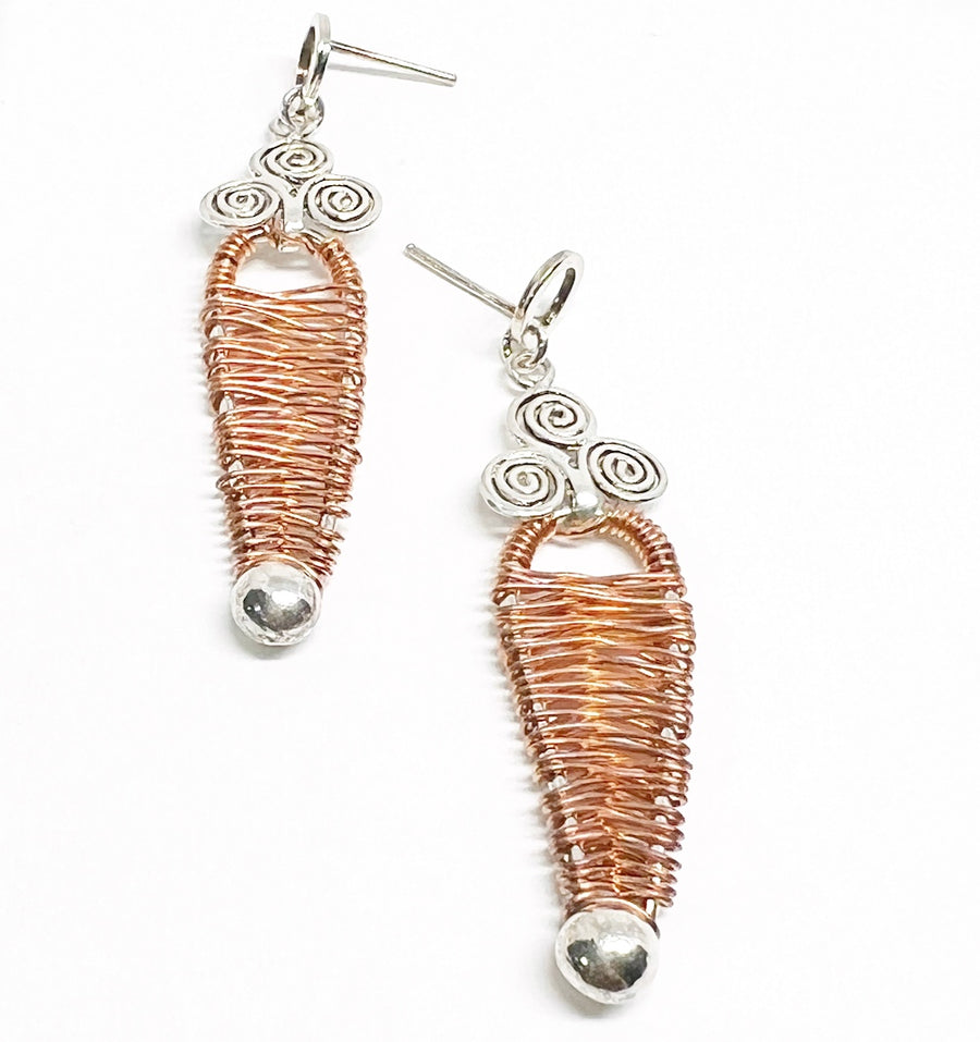 Sterling silver and woven copper Earrings