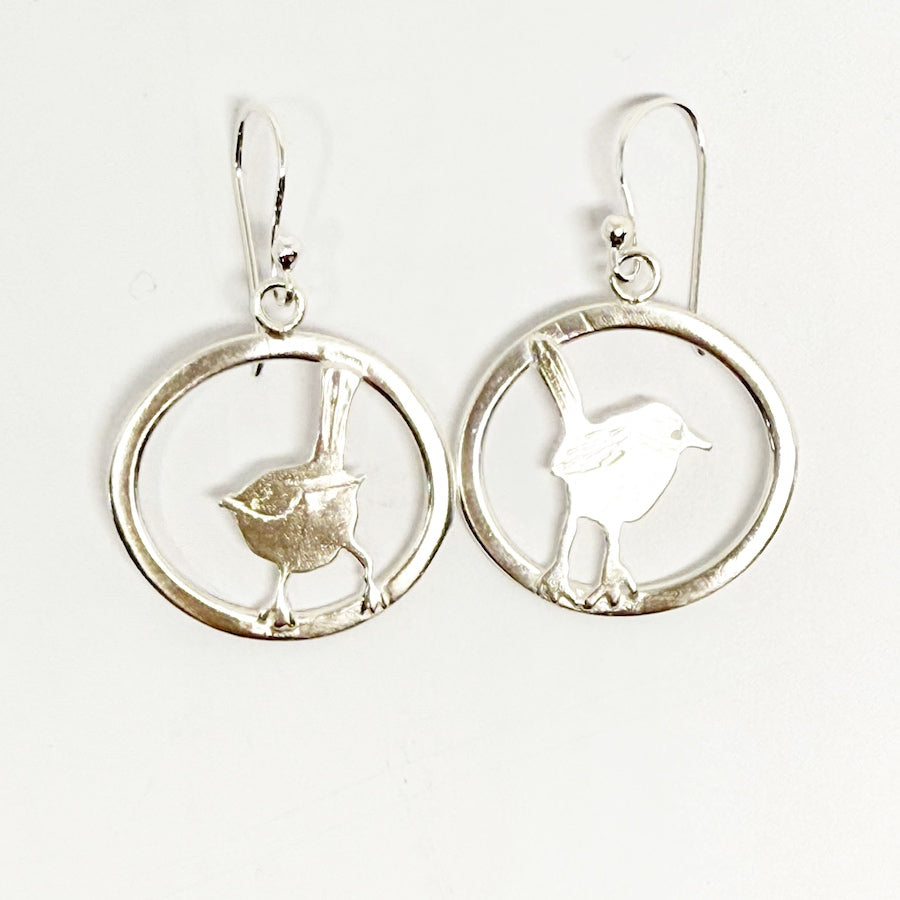 Solid recycled sterling silver little bird earrings