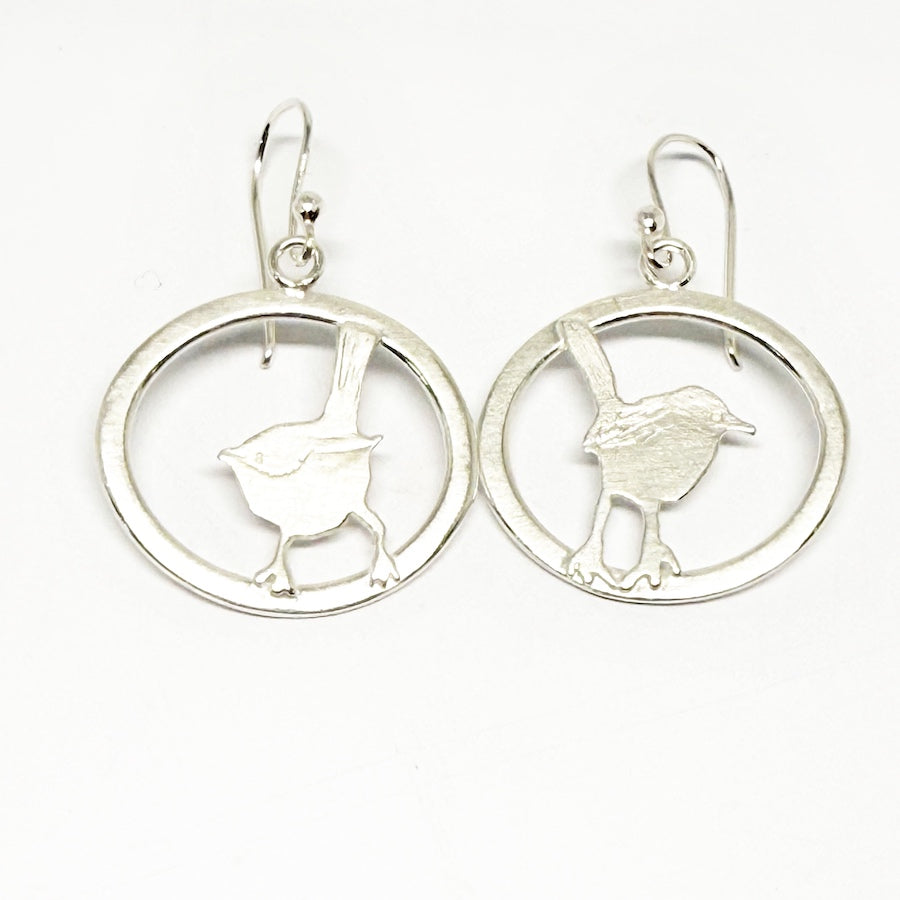 Solid recycled sterling silver little bird earrings