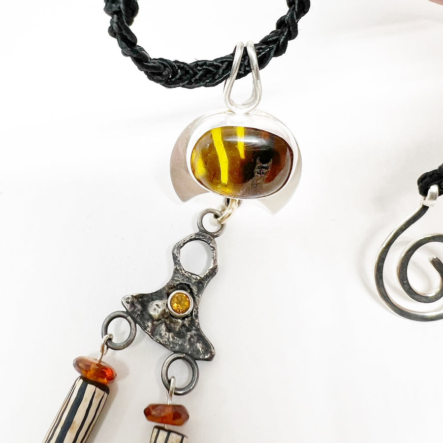 Earth Relics Collection - Sterling Silver and amber Pendant - Time Felix