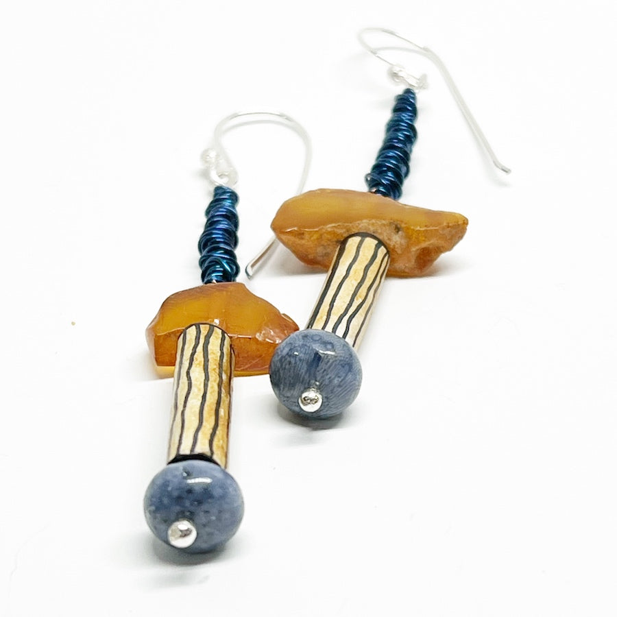Earrings with Sterling silver, Vintage Ceramic one use clay pipe parts - Dandy Twist