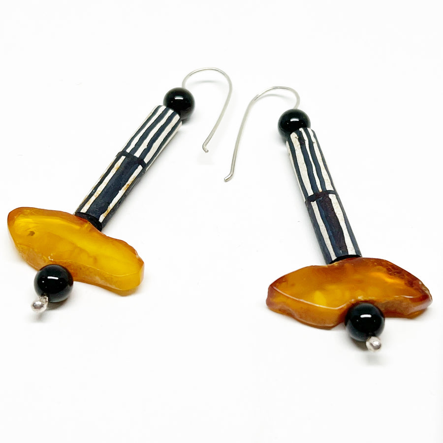 Vintage Baltic Amber, Antique Clay Pipe and sterling silver Earrings - Streets Of London
