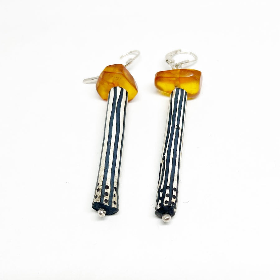 Vintage Baltic Amber with Thames River Ceramic pipe parts & sterling silver Earrings - Curvyless