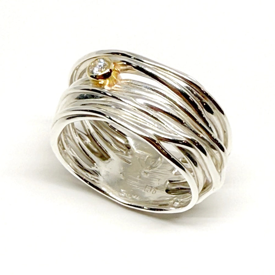 Sterling silver, 9ct yellow gold, with 3mm Diamond Ring