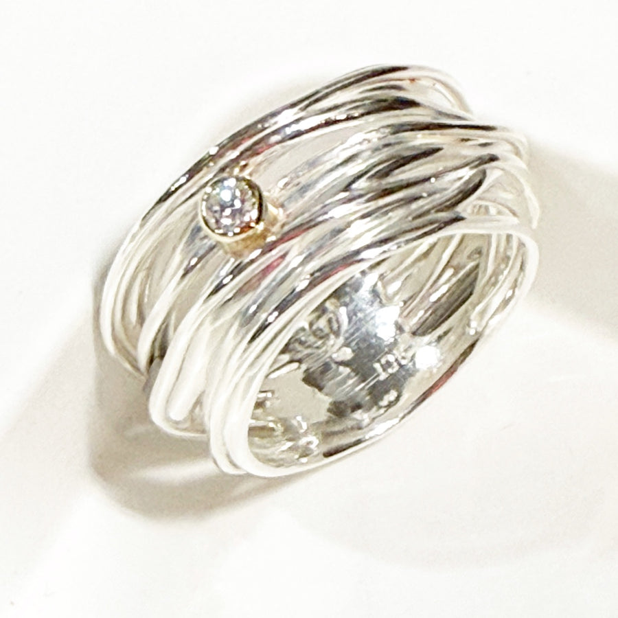 Sterling silver, 9ct yellow gold, with 3mm Diamond Ring